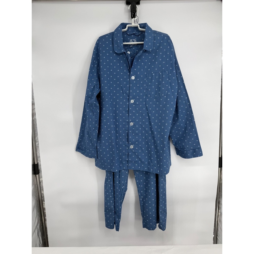 Fruit of the Loom Mens‎ Pajama Set Sz 2XL Blue Cotton Geometric Print Sleepwear